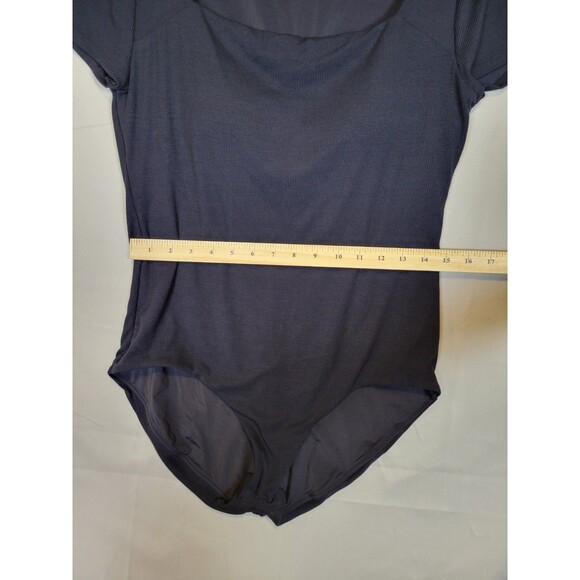 Soma Short Sleeve Square Neck Bodysuit Womens Large Black Ribbed Stretch Soft - Picture 8 of 11
